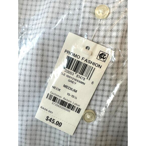 Club Room Men's Regular Fit Check Dress Shirt Gray Size Medium 15 15.5 NWT - Picture 4 of 4